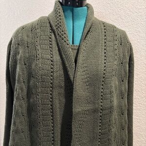 Talbots Petites Cashmere Blend sweater set dark olive green medium